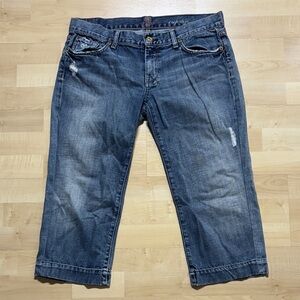 Vintage Y2K Seven7 Women's Distressed Cropped Jeans - Dark Blue